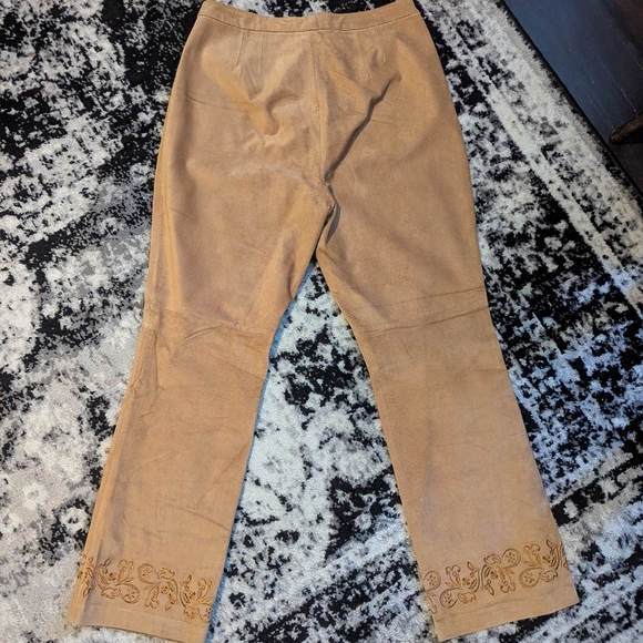 Tan Suede Leather Pants Embroidered High Rise Bootcut Womens 12 Bernardo Vintage - Picture 4 of 6